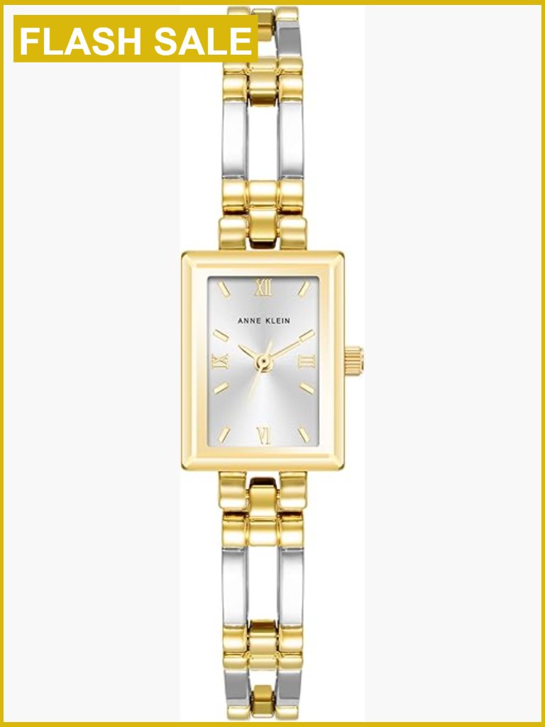 Gold-Tone Dress Watch With Roman Numeral Dial Bangle